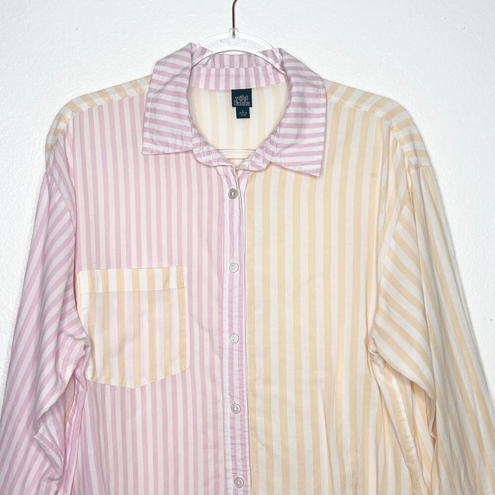 WILD FABLE Colorblock Striped Long Sleeve Button Up Shirt Yellow Pink Womens L - Picture 5 of 9